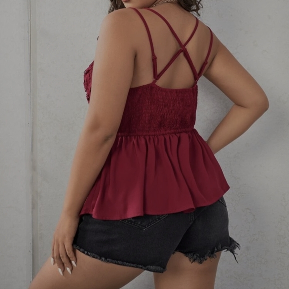 Boho Plus Size Floral Lace Criss Cross Tank Top Black - Picture 14 of 17